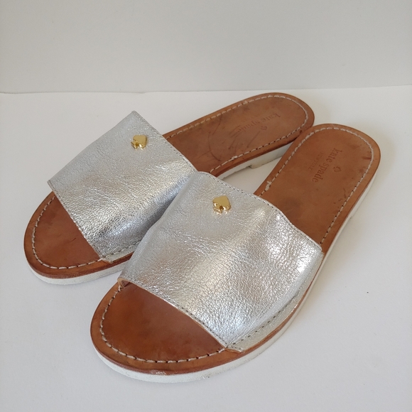Kate Spade Imperiale Leather Metallic Slide Sandals Size 7.5 - Picture 1 of 13